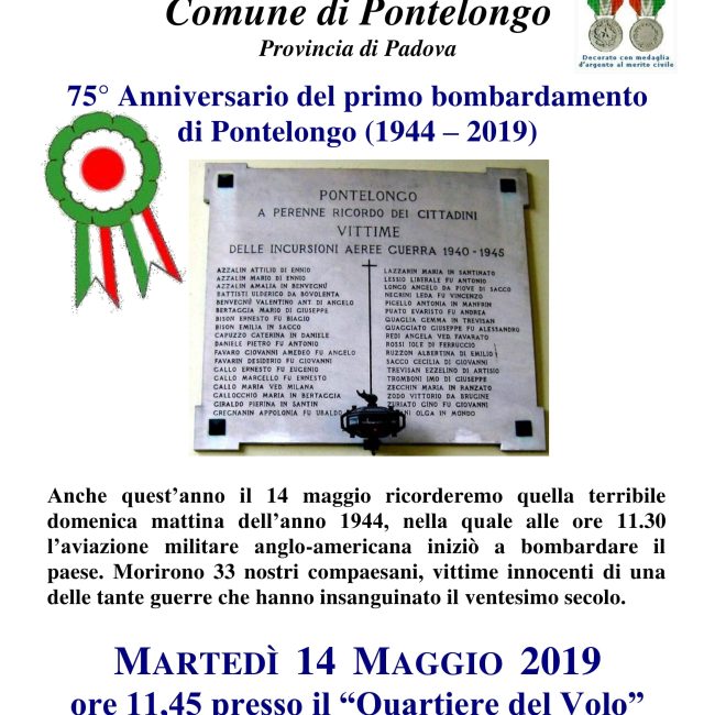 75° Anniversario del primo bombardamento di Pontelongo (1944 – 2019)