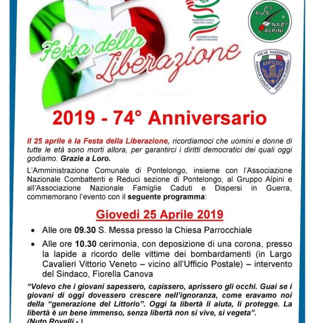 25 APRILE 2019 &#8211; 74° ANNIVERSARIO