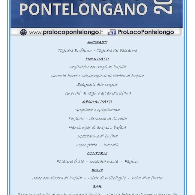 MENU&#8217; MAGGIO PONTELONGANO 2019