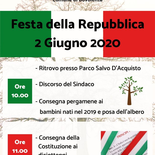 FESTA DELLA REPUBBLICA 2 GIUGNO 2020 a BOVOLENTA