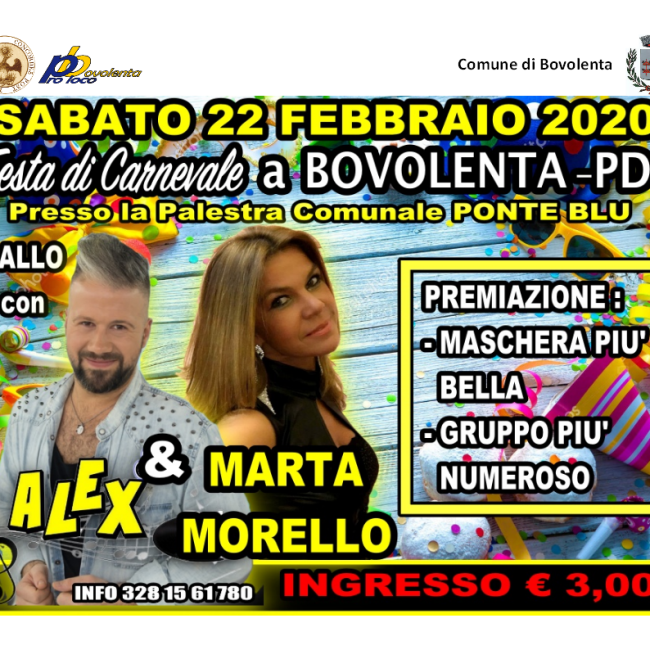 FESTA DI CARNEVALE SABATO 22/02/2020