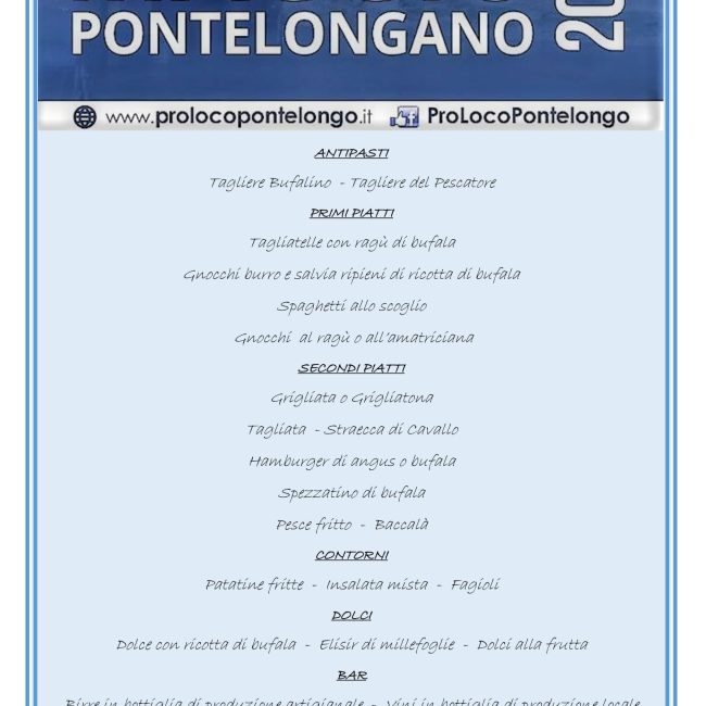 MENU’ MAGGIO PONTELONGANO 2019